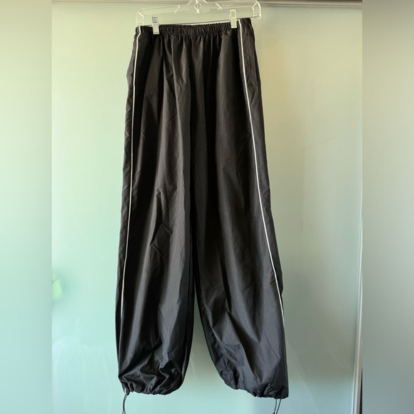 Black Elastic Waist Track Pants with Side White Stripe - Picture 1 of 3